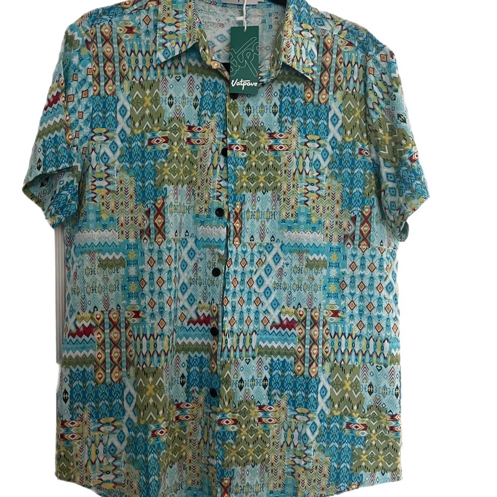 NWT Mens vibrant surf geometric button beach coastal shirt